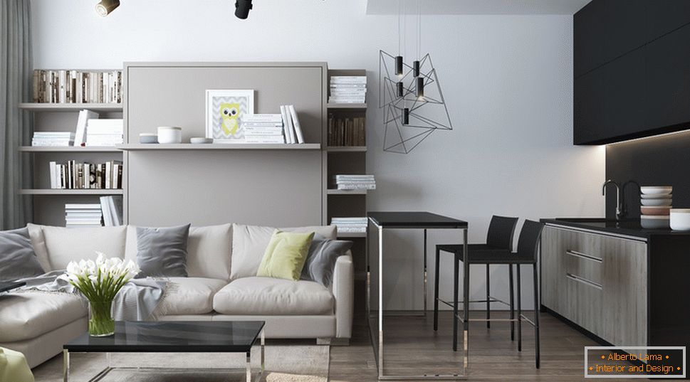 Design de interiores de um pequeno apartamento em tons de cinza - фото 3