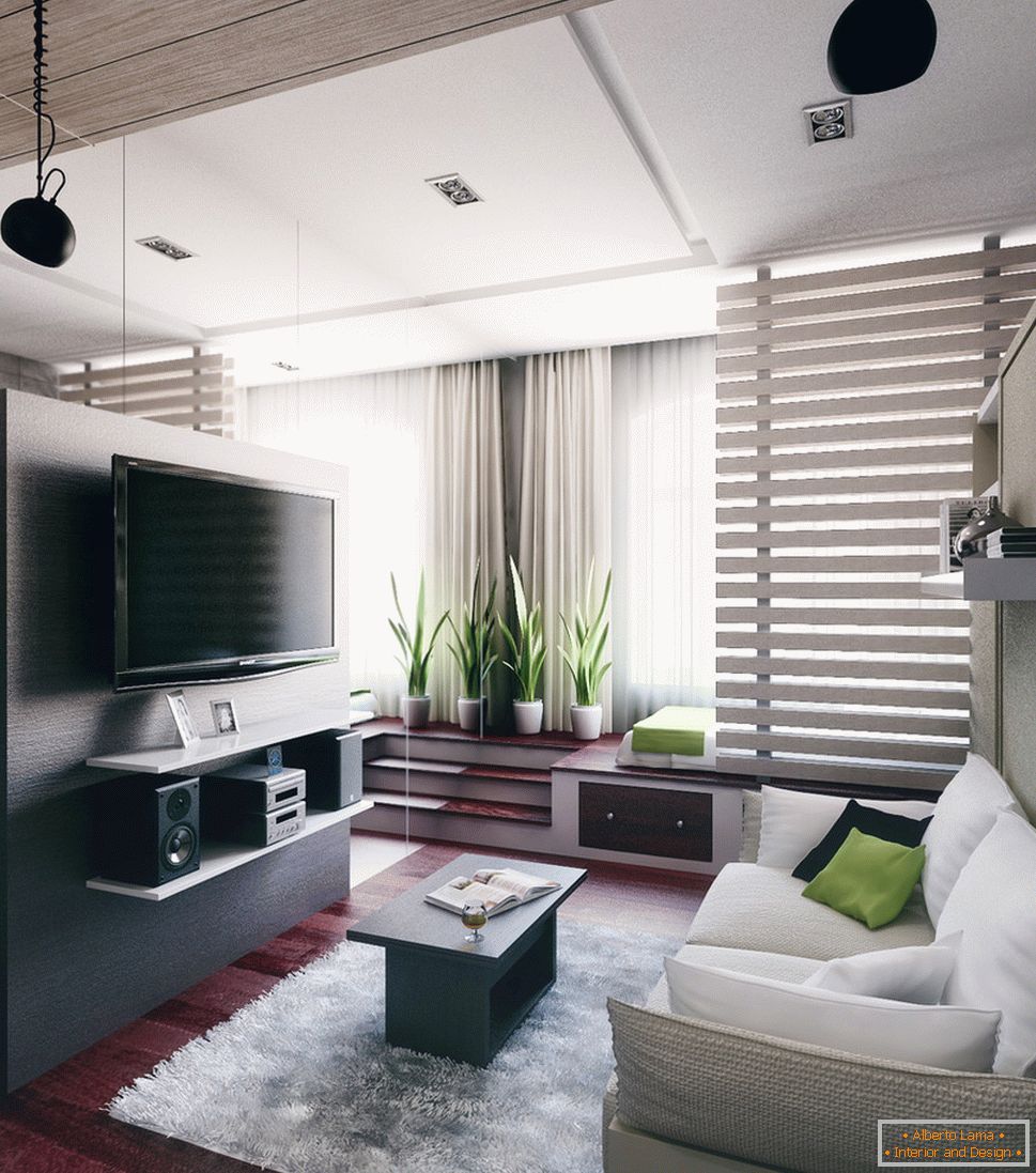Design de interiores de um pequeno apartamento no estilo loft