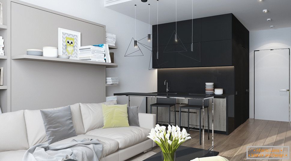 Design de interiores de um pequeno apartamento em tons de cinza - фото 5
