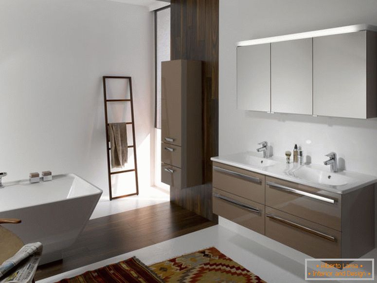 sedutor-moderno-banheiro-design-idéias-acessórios-interior-com-marrom-flutuante-vaidade-gabinete-junto-dois-branco-lavatório-também-cromo-torneira-plus-wall-montado-retângulo-espelho-também- branco-livre-em pé-b