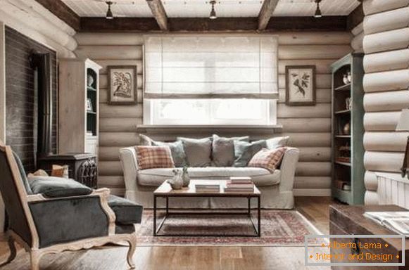 Design de interiores de uma casa de madeira dentro - foto rústica