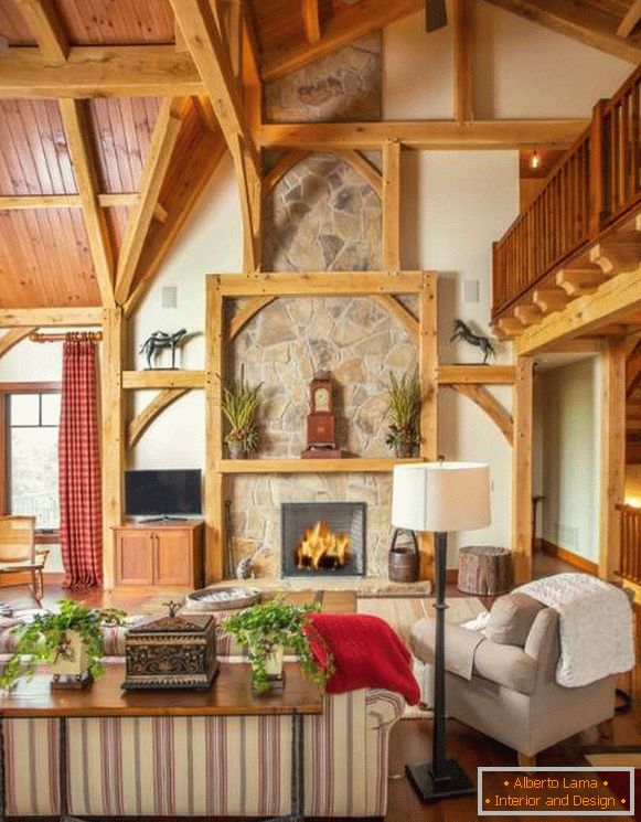 Design de interiores da casa da madeira - foto da sala de estar