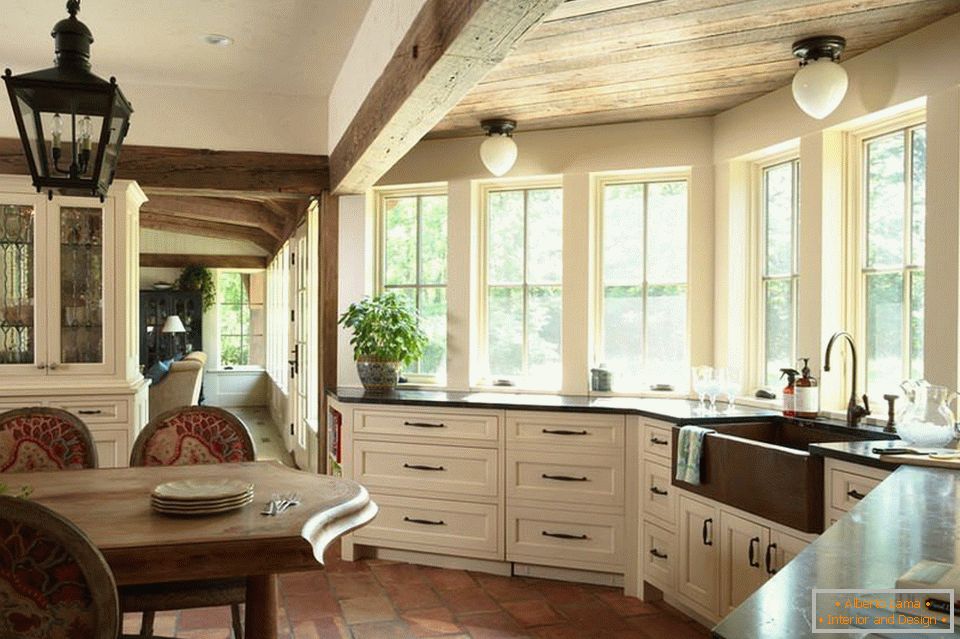 Design de cozinha localizado em uma espaçosa janela de sacada
