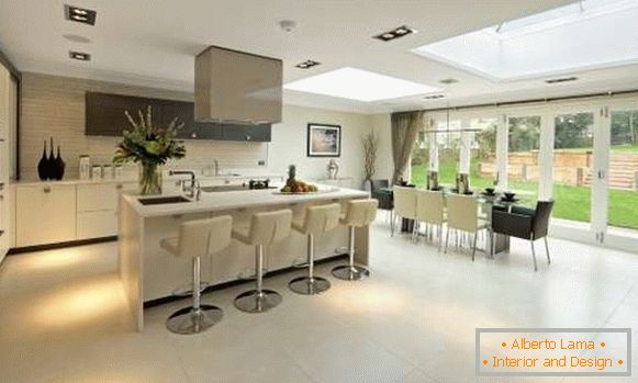 Cozinha cozinha design em uma casa privada - foto combinada com sala de estar