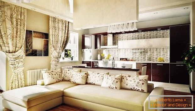 cozinha de design combinada com uma foto de sala de estar