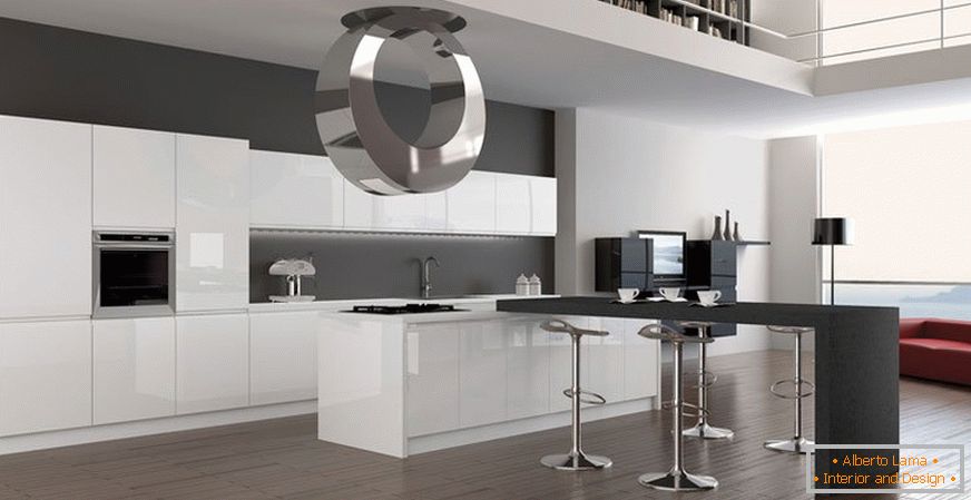Cozinha clara com paredes cinzentas