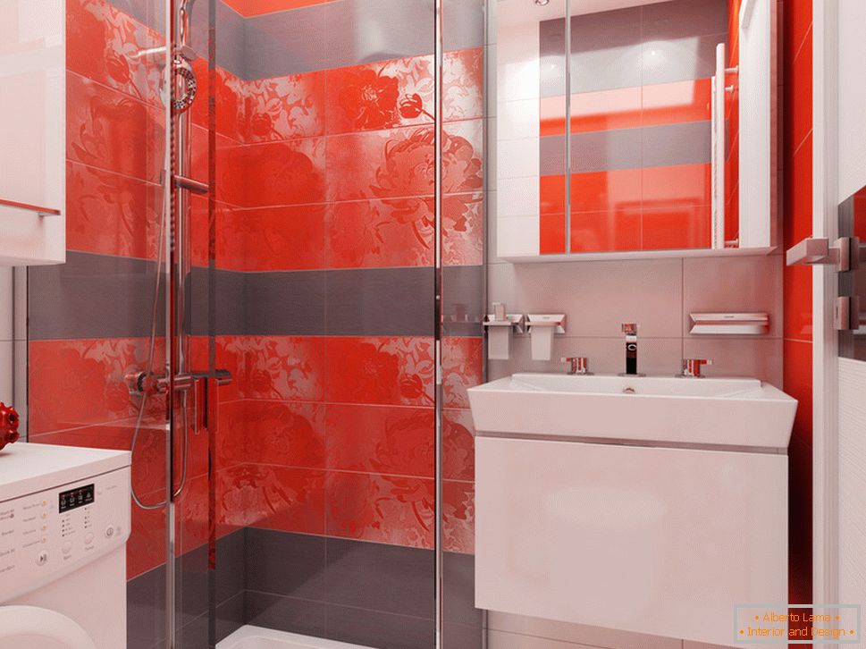 Design de banheiro com detalhes em vermelho - фото 2