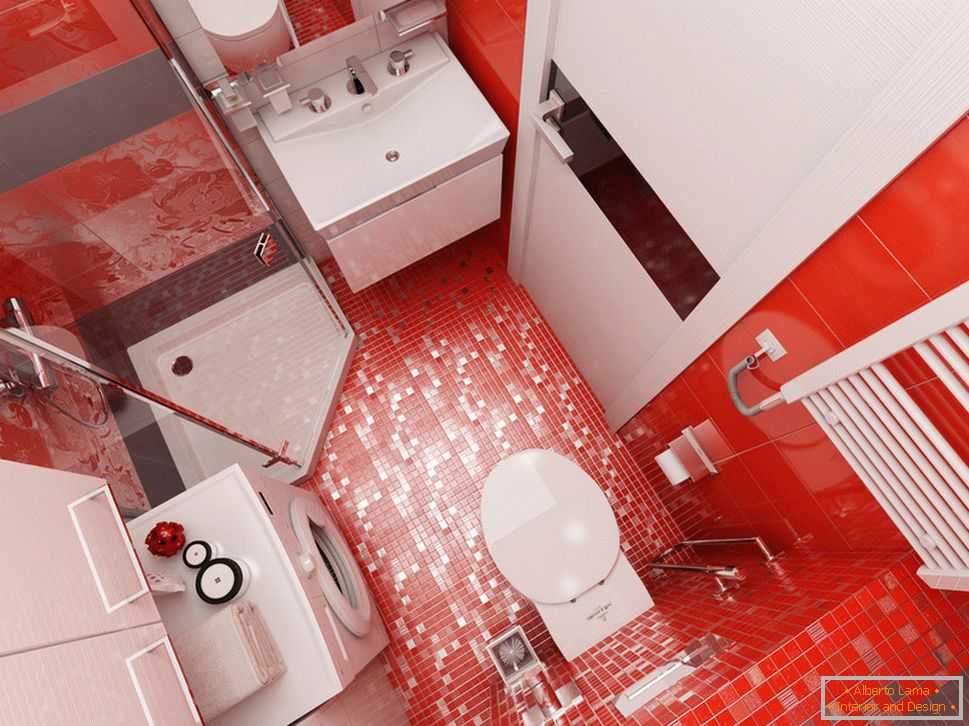 Design de banheiro com detalhes em vermelho - фото 4