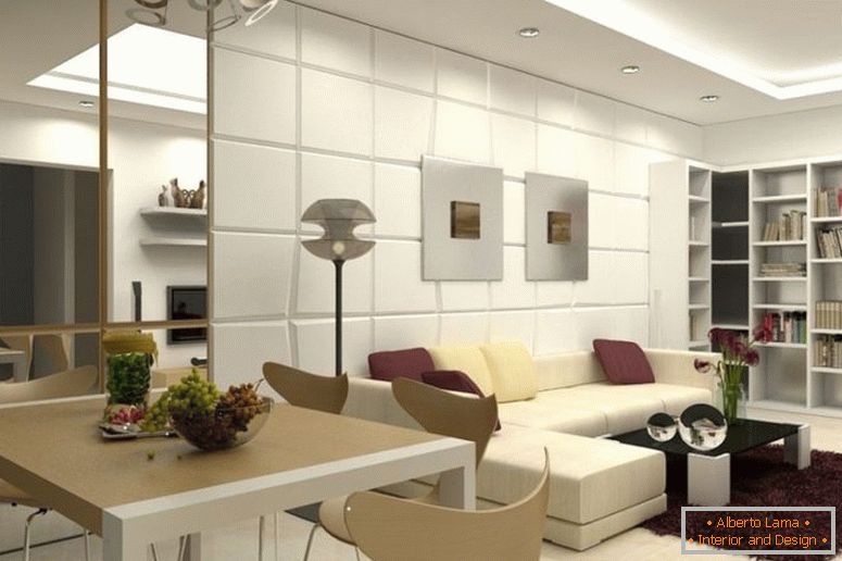 inspirador-moderno-jantar-e-sala-de-estar-design-para-pequeno-apartamento-com-couro-bege-secional-sofá-e-vidro-preto-mesa-de-mesa-de-rosa-marrom-tapetes-como- bem-como-cool-canto-de-madeira-estantes-1120x7