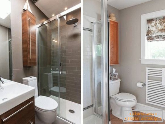 Banheiro combinado - foto com um armário acima do vaso sanitário
