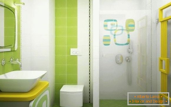 Casa de banho combinada em cores verdes e casa de banho