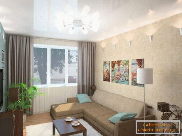 Projeto de pequenos apartamentos Khrushchev - interior do salão em um apartamento de um quarto