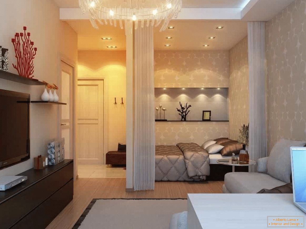 Projeto de um apartamento de um quarto com um quarto