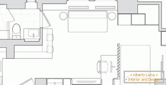 Projeto de apartamento de design de 40 metros quadrados - um esquema de quartos