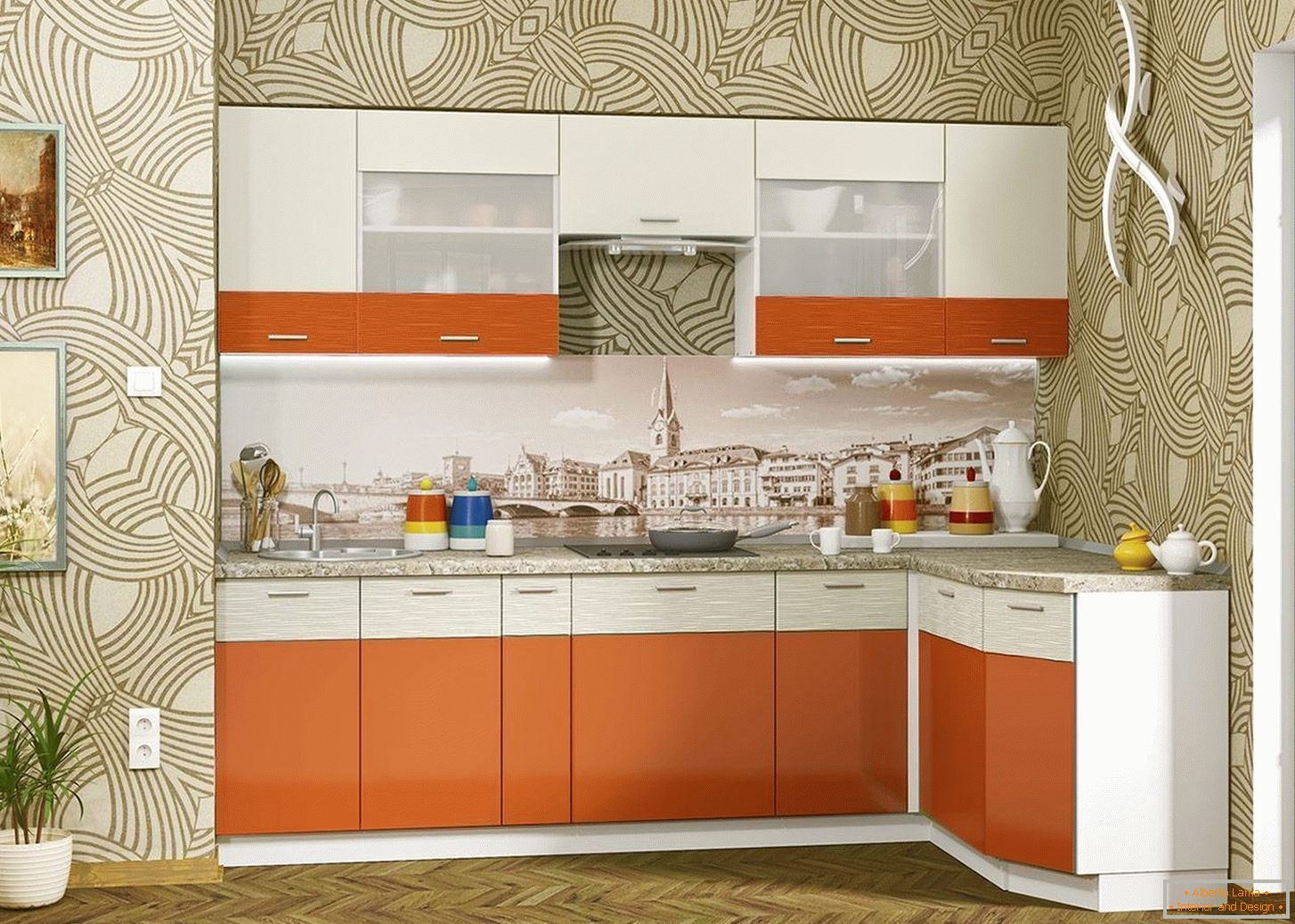 Cozinha compacta na cor laranja