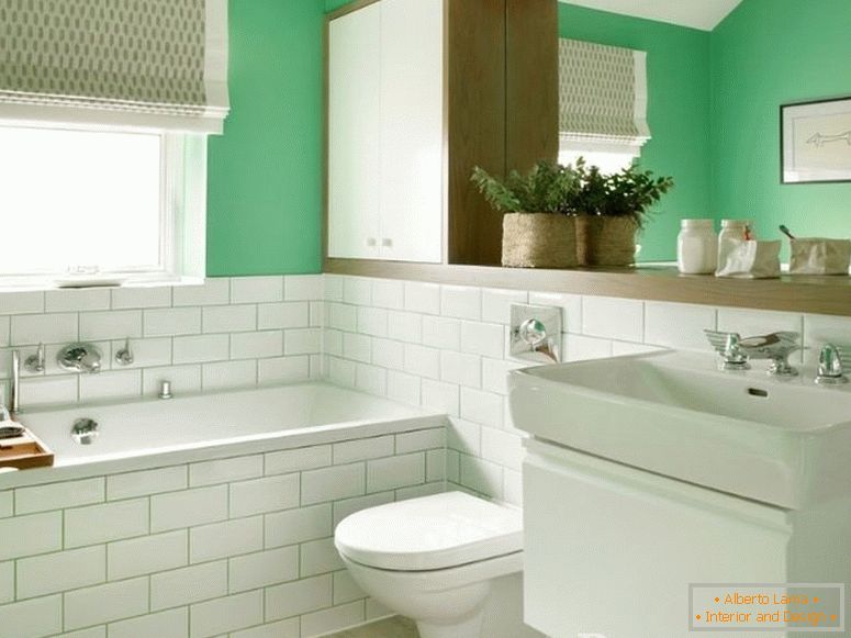 Banheiro combinado branco-verde