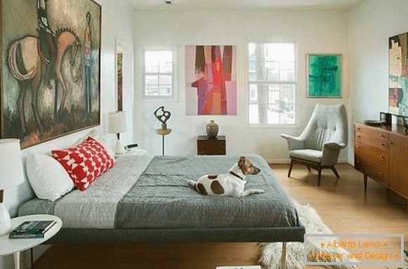 Mobiliário de quarto elegante no estilo do minimalismo dos anos 60