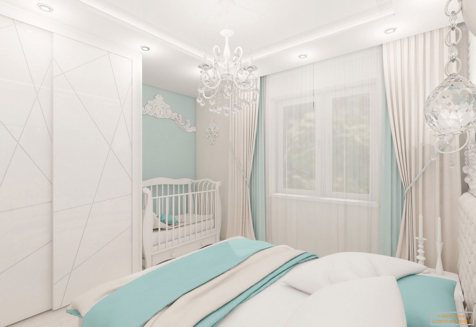 Design de quarto em cores claras