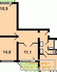 O layout de um apartamento de 3 quartos p-44t