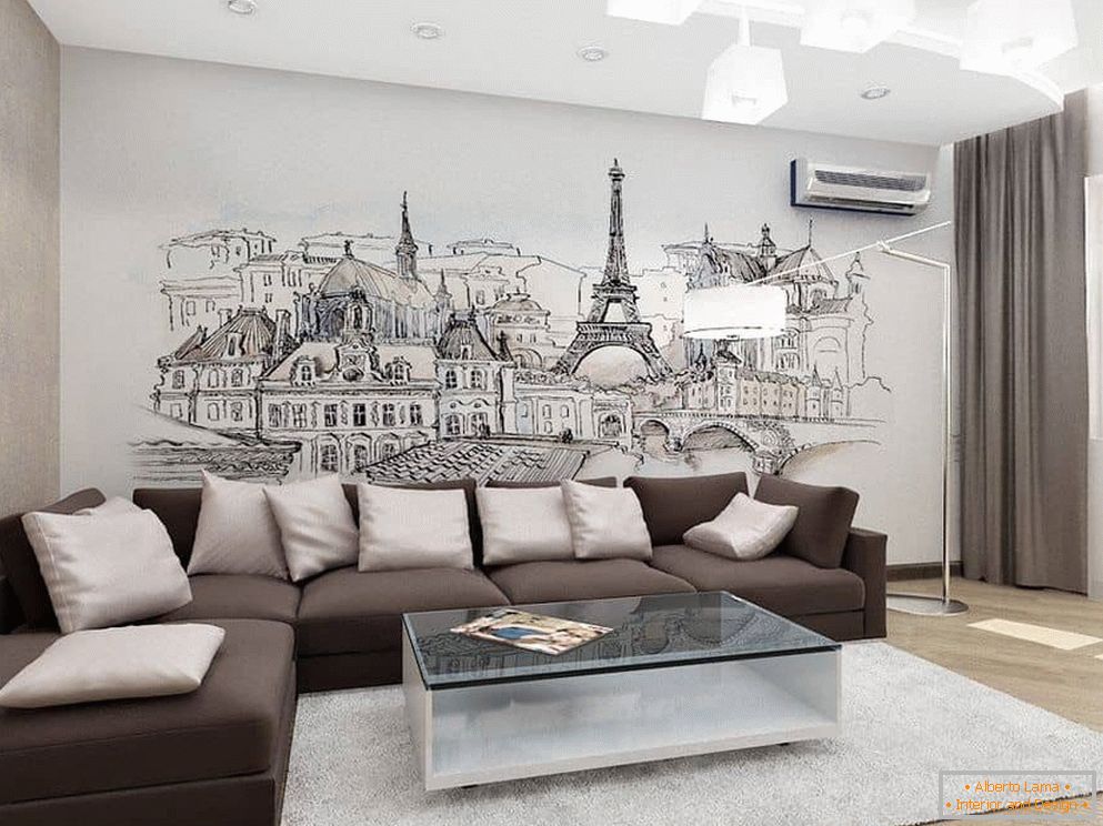 Design da sala de estar com decoração de parede