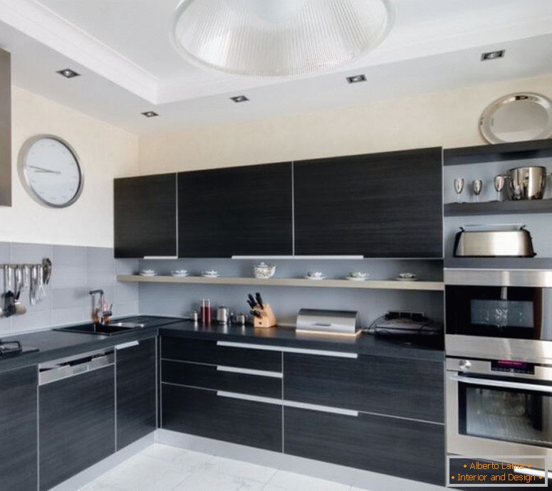 cool-canto-pia-e-microondas-over-forno idéia-façanha-moderno-preto-armários de cozinha-design