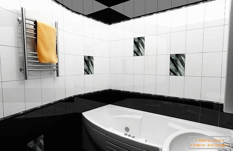 Casa de banho com interior preto e branco