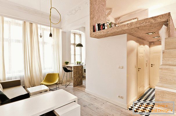 Design de interiores de um pequeno apartamento na Polônia