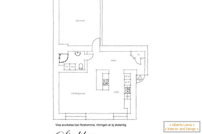 O plano de um apartamento moderno na Suécia