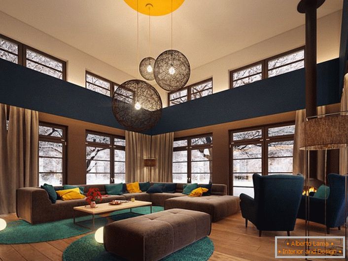 Uma tábua de parquet larga é ideal para decorar uma sala de estar em estilo moderno.