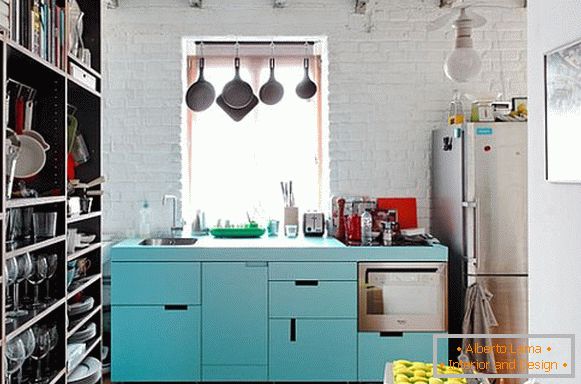 Foto, de, um, interior, de, um, pequeno, cozinha