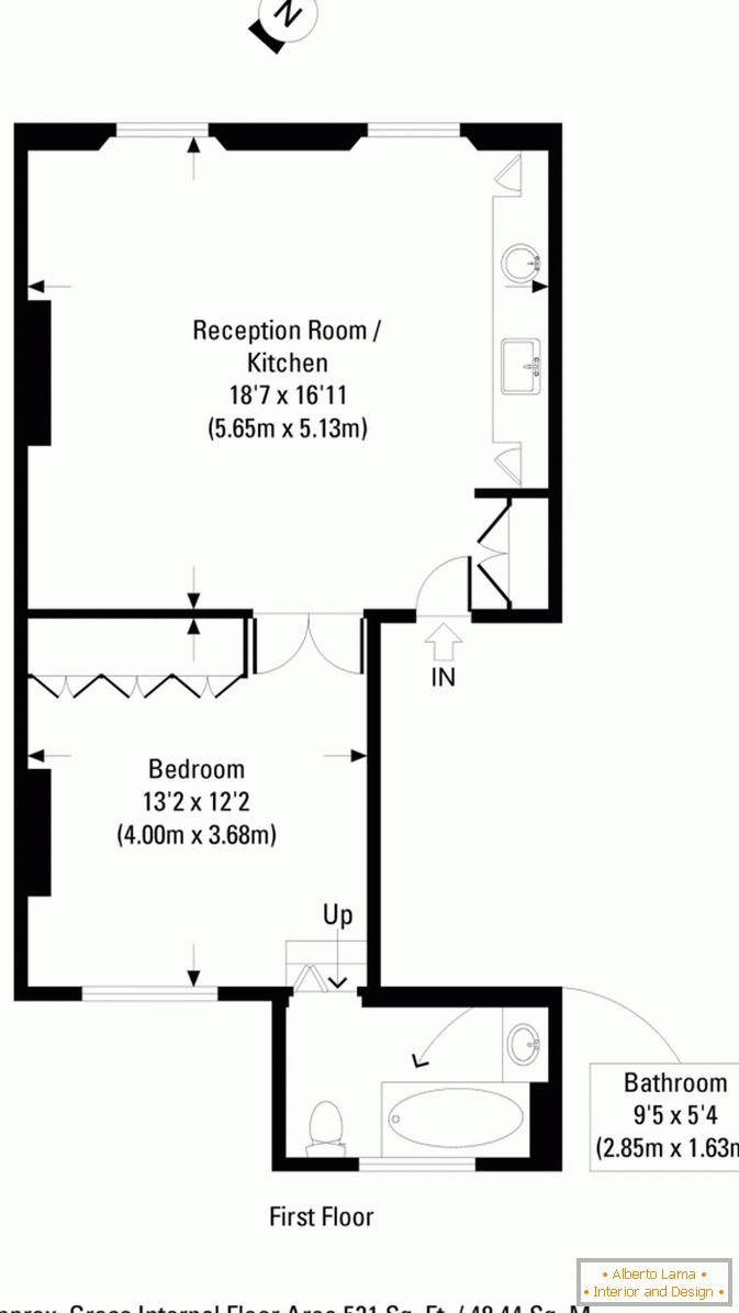 O layout do apartamento em estilo moderno
