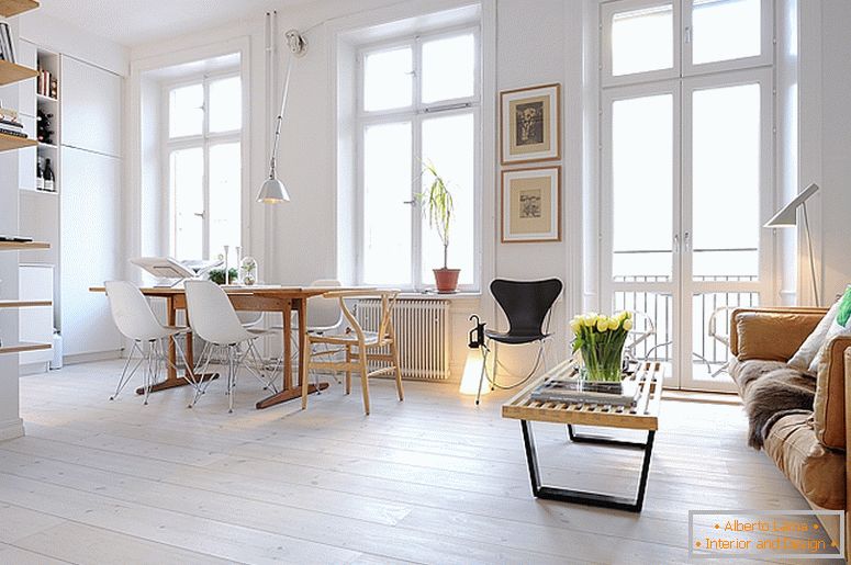 Sala de jantar de pequenos apartamentos de luxo na Suécia