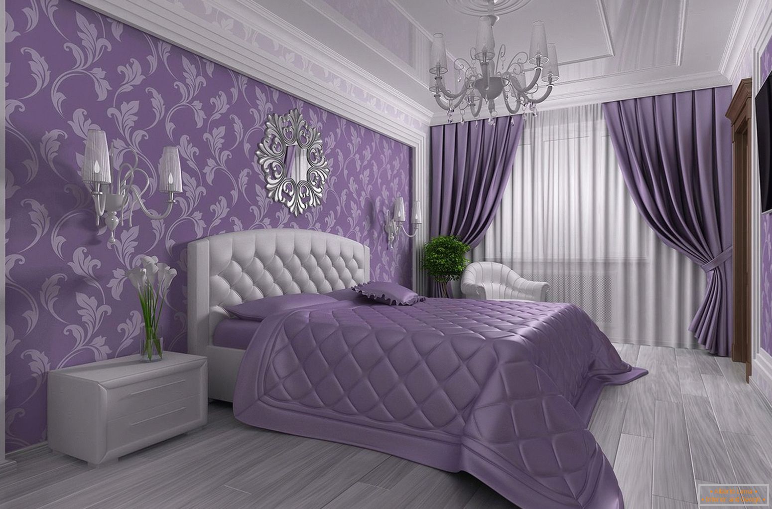 Colcha lilás na cama