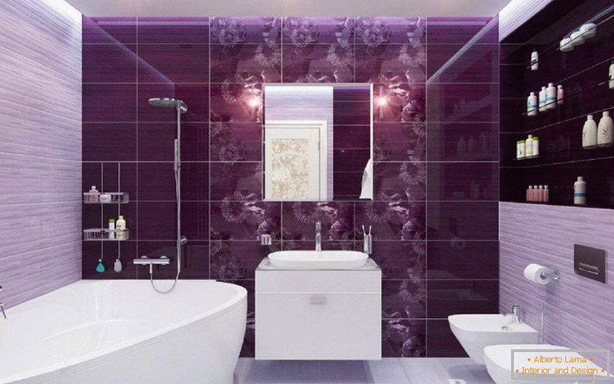 Casa de banho com telhas violetas