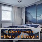 Design de quarto azul para um jovem casal