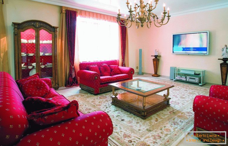 estilo moderno-mobília-sala-de-estar-design-idéias-com-tecido-vermelho-padrão-sofá-conjuntos-por-ruched-braço-e-ramificado-lustre-top-copo-top-mesa de café-como- bem-como-sala-furn-e-estilo tradicional