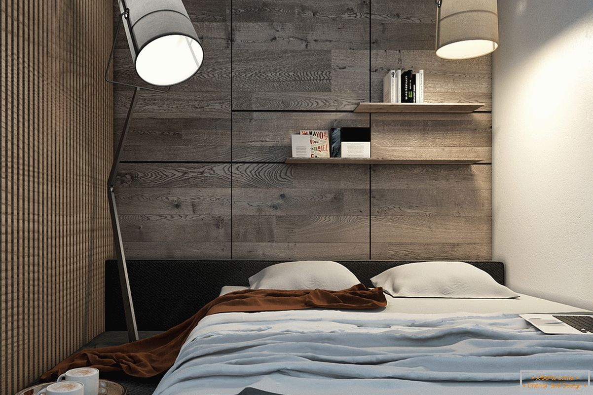 Design de um quarto para um pequeno apartamento em estilo escandinavo