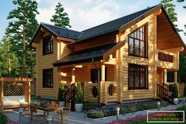 Casa de campo em estilo rústico de uma casa de log - uma escolha da maioria dos proprietários modernos dos imóveis no campo.
