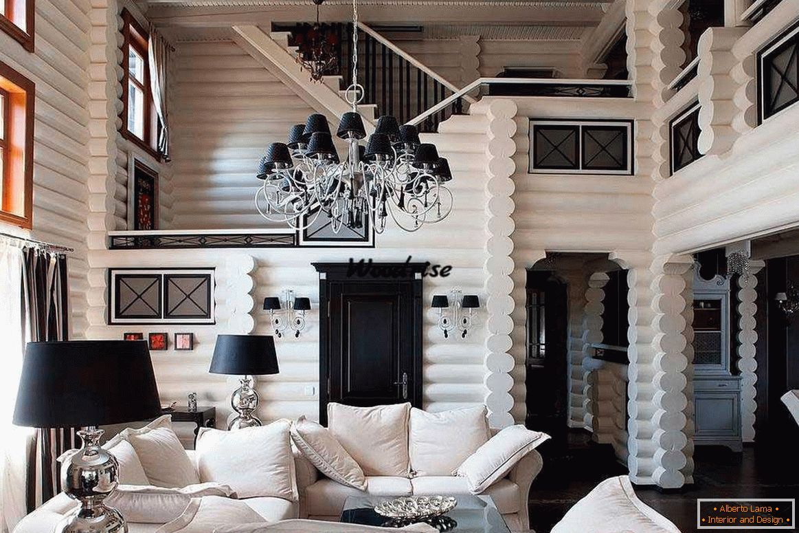 Design de sala de estar preto e branco