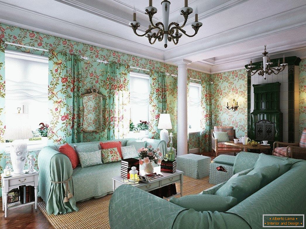 Interior clássico da sala de estar em uma casa particular