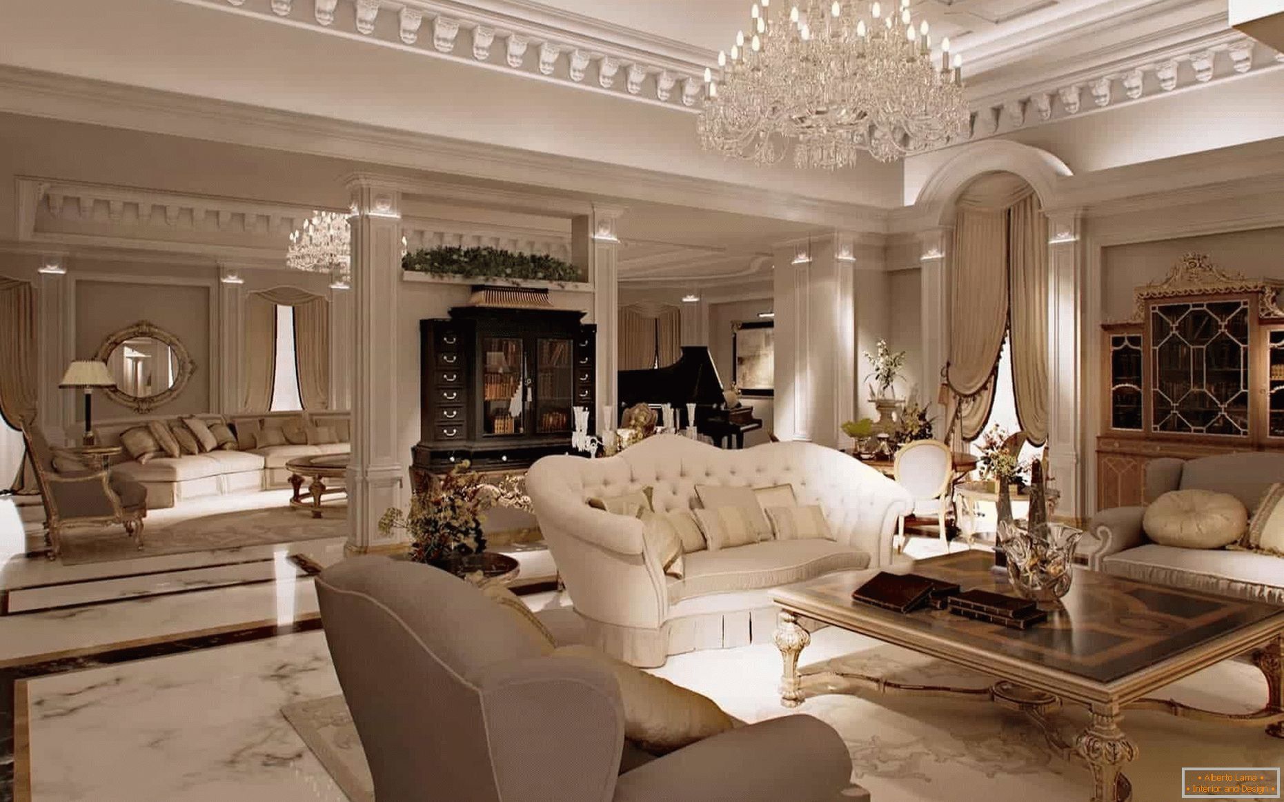 Design de uma sala de estar em estilo clássico