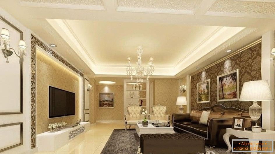 Sala de estar brilhante e aconchegante em estilo clássico