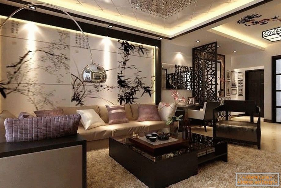Sala de estar em um estilo clássico moderno с ковром на полу и панно на стене