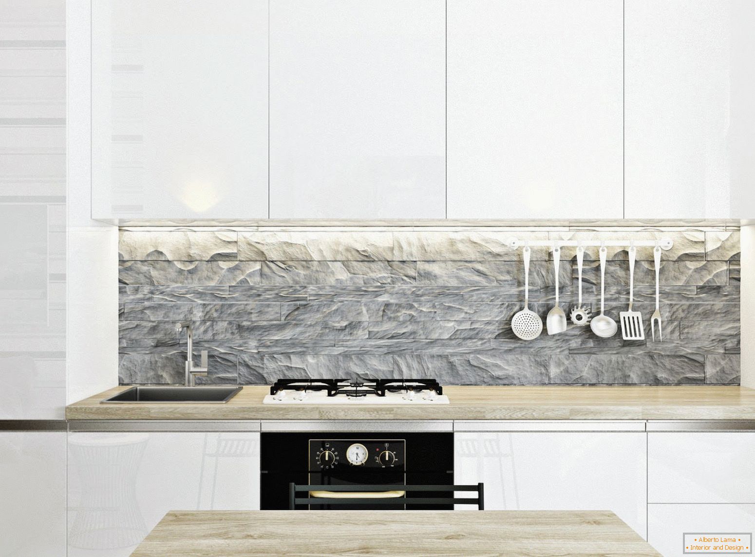 Cozinha elegante no estilo do minimalismo branco