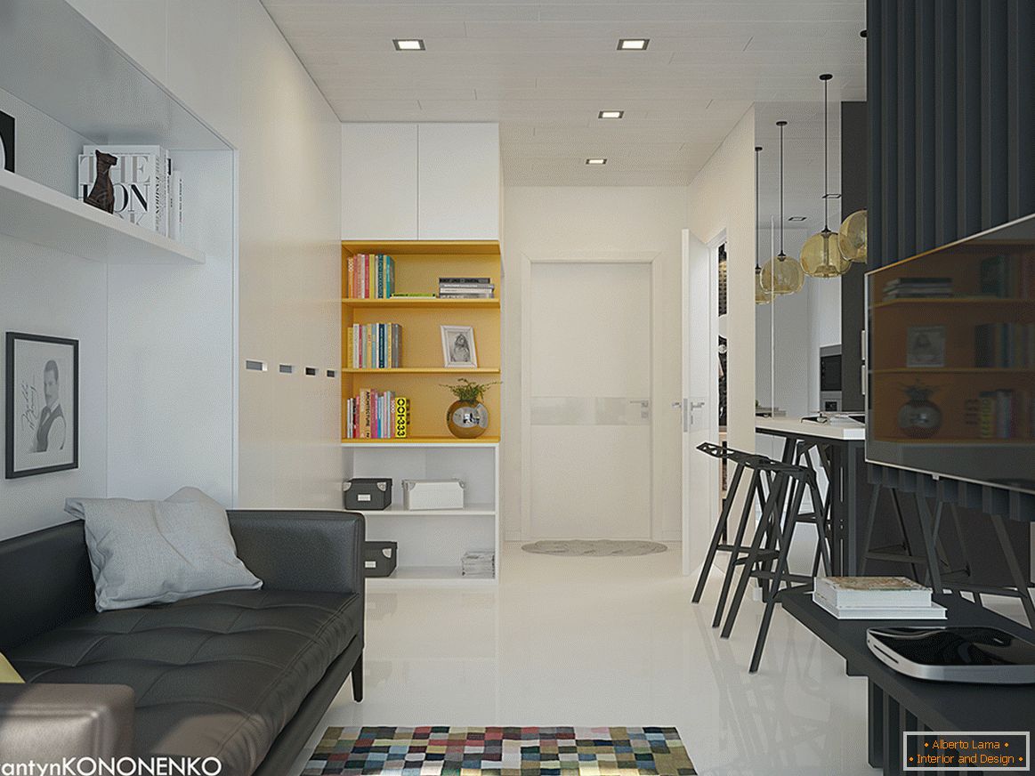 Interior de um pequeno apartamento em cores contrastantes - гостиная
