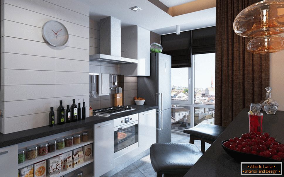 Interior de um pequeno apartamento em cores claras - кухня