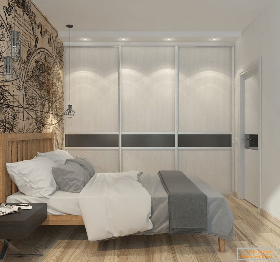 Interior de um pequeno apartamento em tons de cinza - интерьер спальни
