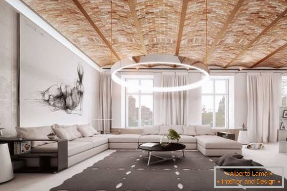 Design exclusivo sala de estar em estilo de alta tecnologia
