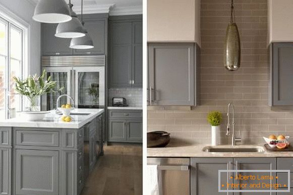 Cozinhas de cor cinza - foto no interior em combinação com bege