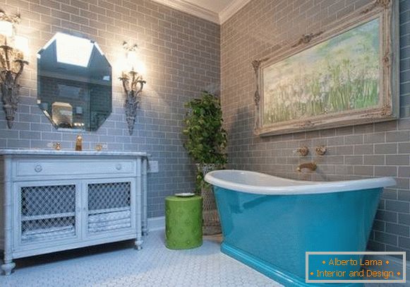 Casa de banho - foto interior na cor cinza-azul
